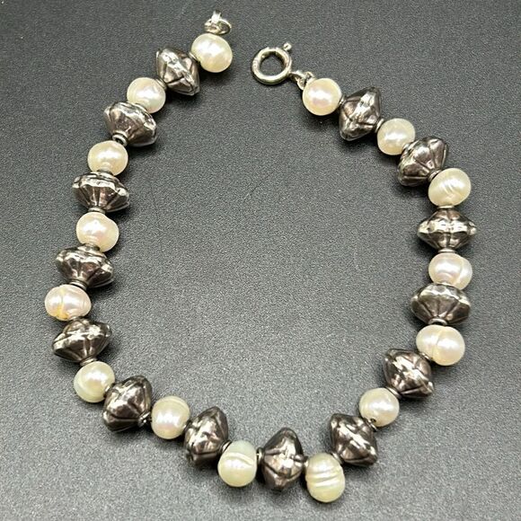 VTG Sterling Beaded Pearl Bracelet, 7.5” - Picture 6 of 7
